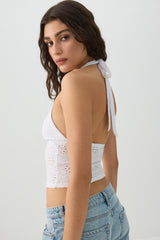 Eyelet Halter Knit Tank Top