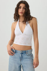 Eyelet Halter Knit Tank Top