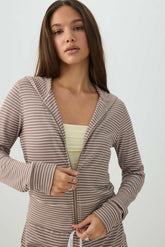 Waffle Hooded Front Zipper Top