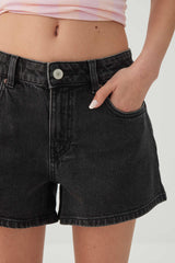 Mid Rise A Line Denim Shorts