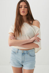 High Rise Denim Cuffed Short Shorts
