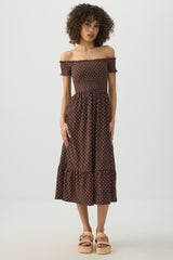 Smocked Off Shoulder Midi Dress