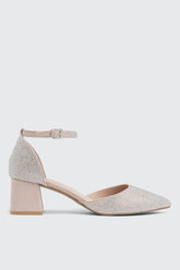 Block Heel Pumps with Rhinestones