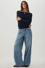 MODERAKNIT⢠Off Shoulder Foldover Sweater