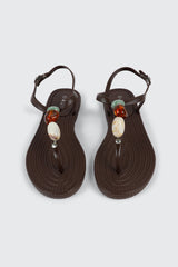 Jelly T-Strap Sandals with Beads