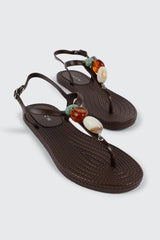 Jelly T-Strap Sandals with Beads