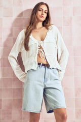 High Rise Denim Bermuda Shorts