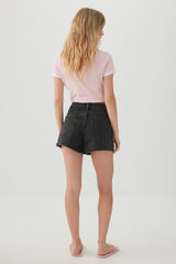 Mid Rise A Line Denim Shorts
